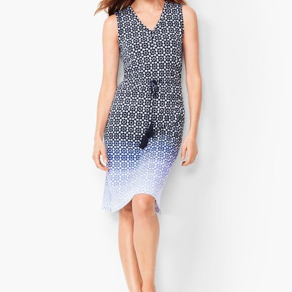 T by Talbots Ombré Geo-Print Shift Dress Size M Petite | Wear to Work Collection - Picture 10 of 12